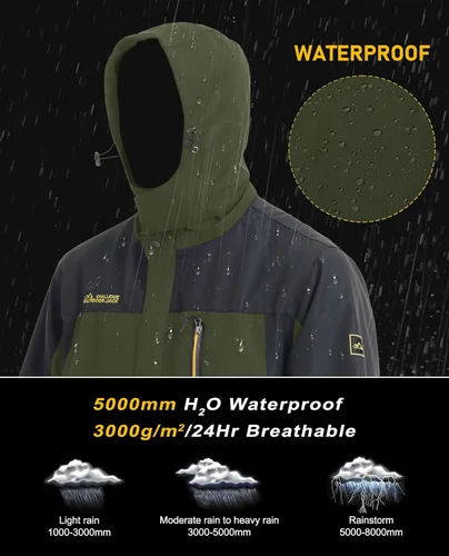 Miniatura 4 de MAGCOMSEN Chaqueta impermeable con capucha para hombre, resistente al viento, cortavientos, 5 bolsillos para senderismo, pesca, correr