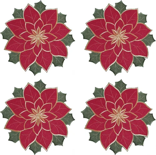 Miniatura 9 de OWENIE Juego de 4 manteles individuales de Navidad, manteles individuales de Pascua con tela de terciopelo bordada y apliques, manteles individuales