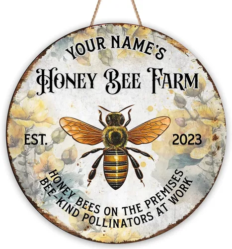 Miniatura 12 de Placa de pared personalizada de madera de abeja de miel, regalos para apicultores, letrero de granja de res, letrero de abeja, decoración de abeja
