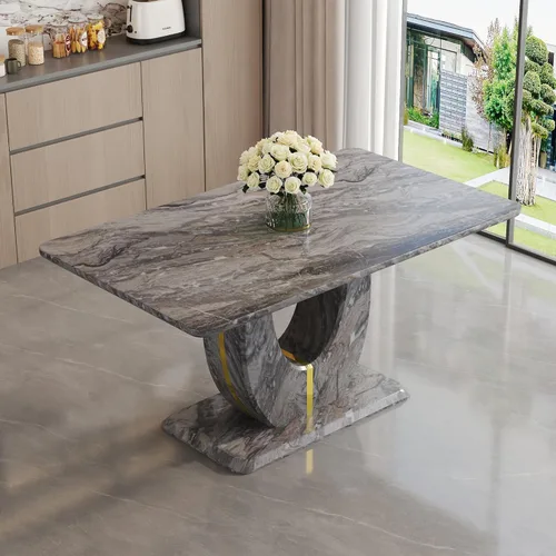 Miniatura 11 de JUFU Mesa de comedor de mármol sintético de 63 pulgadas para 4-6 personas, moderna mesa rectangular de cocina y comedor, mesa de MDF de aspecto