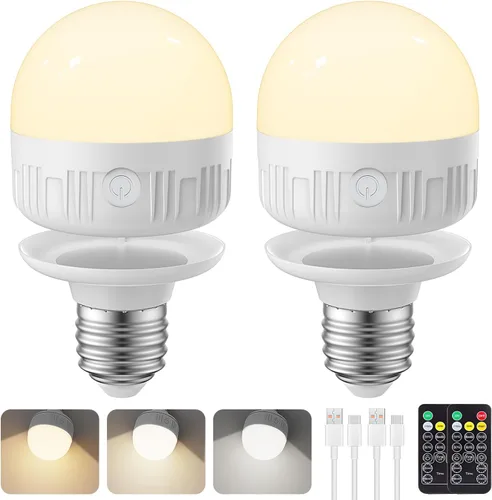 Miniatura 13 de SCOPOW Bombilla recargable con control remoto – 8W 600LM E26 bombillas recargables regulables temporizador de control y 3 temperaturas de color + 15