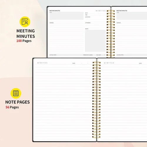 Miniatura 2 de SUNEE Cuaderno de reuniones para el trabajo con pestañas adhesivas, 160 páginas, planificador de proyectos de tamaño B5, cuaderno organizador