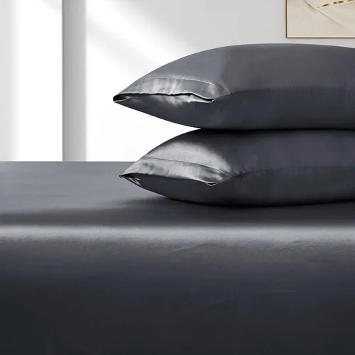 Miniatura 7 de VACVELT Juego de sábanas bajeras de satén de 3 piezas con bolsillos extra profundos para cama matrimonial, sábana bajera color gris que se ajusta a
