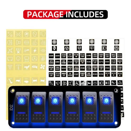 Miniatura 3 de FXC - Panel de interruptor basculante de aluminio de 6 bandas, interruptores de palanca de 5 pines encendido/apagado, 2 LED retroiluminados