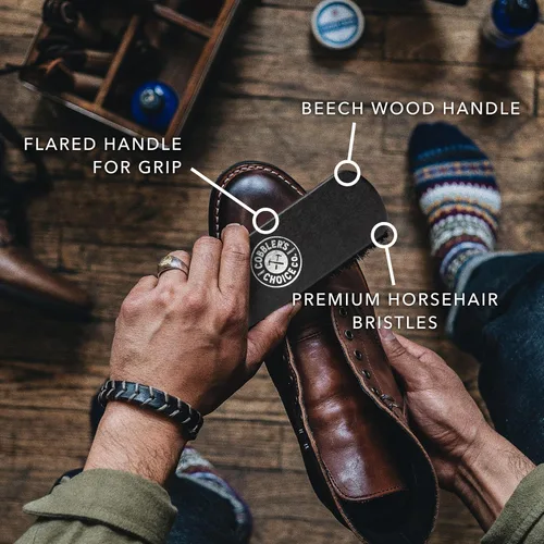 Miniatura 4 de Cepillo de zapatos de primera calidad, cepillo para zapatos de crin de caballo, mango cóncavo para un agarre premium, color negro