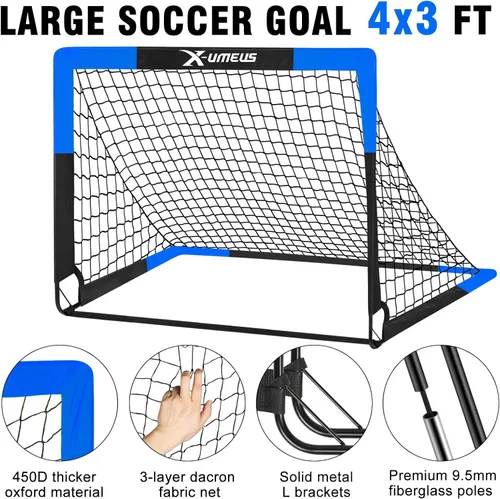 Miniatura 3 de Kids Soccer Goals for Backyard Set of 2, 4 x 3 ft/6 x 4 Toddler Soccer Goal Training Equipment with Soccer Ball, Cones, Pop Up Soccer Net for Kids