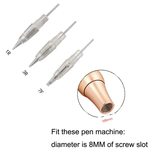 Miniatura 2 de Cartuchos de pigmento desechables Aguja de tatuaje sombreado tapas de punta 1R/3R/7F para máquina de maquillaje permanente Juego de bolígrafos