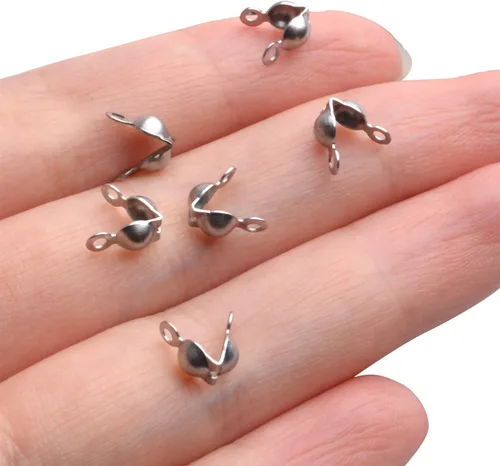 Miniatura 8 de BronaGrand Calotte Ends, 200 piezas de acero inoxidable abiertas cubiertas de nudo de concha plegables para collares, pulseras y joyas