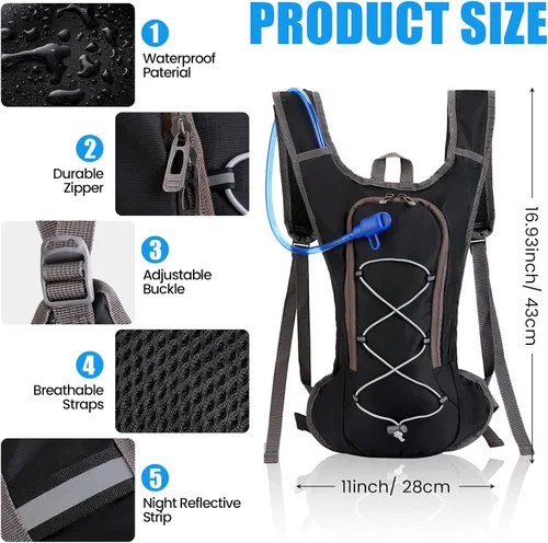 Miniatura 2 de Mochila de hidratación de 3 piezas con 3 unidades de 2 litros de agua de vejiga de agua, paquete de hidratación para camping, senderismo, ciclismo