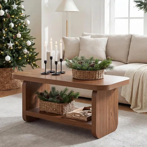 Miniatura 7 de LITTLE TREE Mesa auxiliar de madera, mesa central de 47.2 pulgadas con almacenamiento, mesas rectangulares modernas de granja para sala de estar