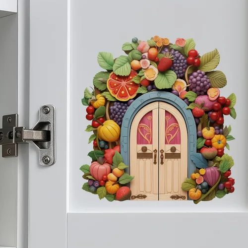 Miniatura 4 de Decoración colorida de la casa del jardín de frutas - Adhesivo de pared para puerta