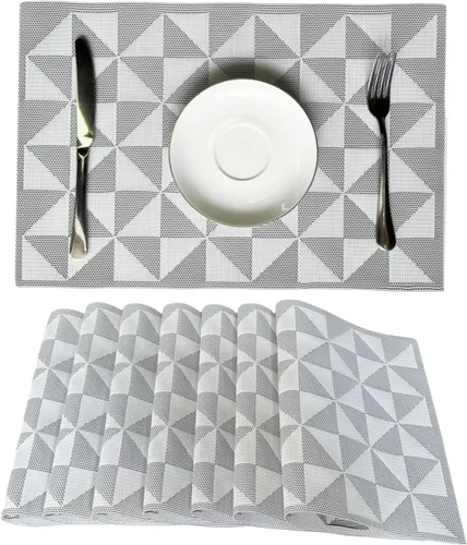 Miniatura 8 de Mantel individual de vinilo tejido duradero, lavable, resistente al calor, antideslizante, para cocina, comedor (juego de 4, azul con blanco)