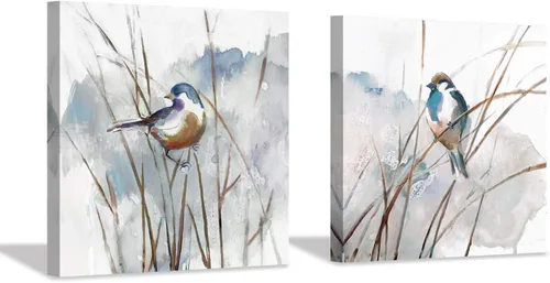 Miniatura 9 de Cuadro abstracto de pájaro para pared, diseño de pájaros en junco, impresiones de acuarelas sobre lienzo para dormitorio