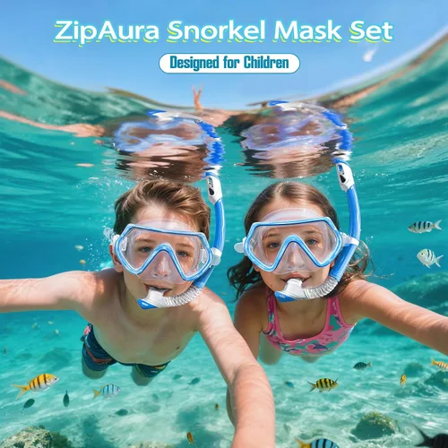 Miniatura 2 de 2 juegos de equipo de esnórquel para niños de 3 a 14 años, antivaho 180° Clear View Dry Top Snorkel Set, máscara de natación con cubierta nasal