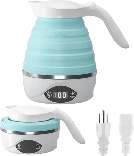 AUCOO Hervidor Eléctrico Plegable de Viaje Portátil para Hervir Agua, Adecuado para Voltaje Dual 110V & 220V, para Té y Café, 850W Pequeño Mini