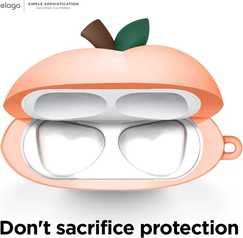 Miniatura 5 de elago Funda Peach para AirPods 3, bonito diseño 3D para AirPods de 3ª generación 2021, silicona protectora con llavero, carga inalámbrica