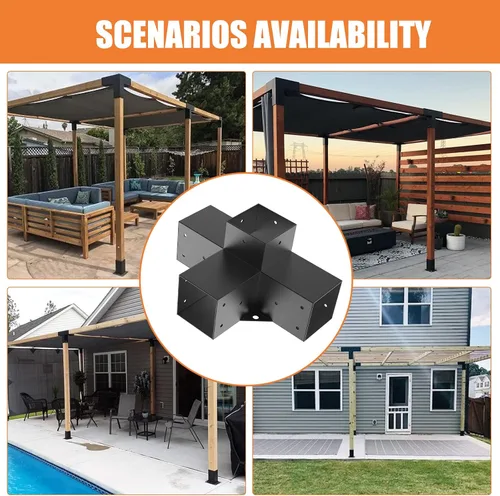 Miniatura 8 de Woodworks - Soporte de pérgola para pérgola de 4 vías, soporte de esquina de ángulo recto, soporte de madera elevado, paquete de 2 con tornillos