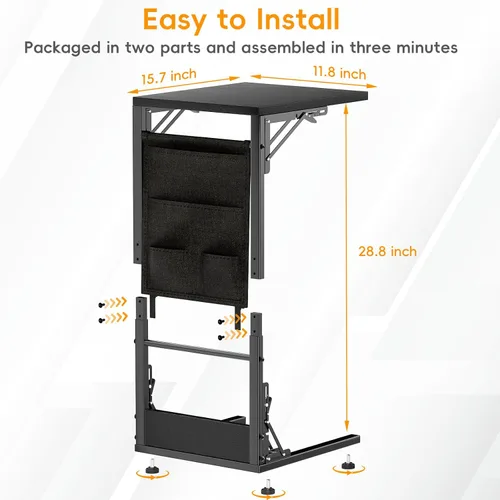 Miniatura 3 de Mesa auxiliar plegable en forma de C, pequeña mesa auxiliar plegable con bolsa de almacenamiento, bandeja de TV portátil para sofá, cama, color negro
