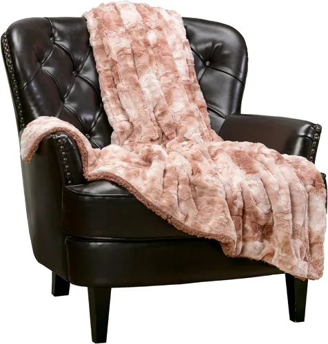 Chanasya Manta Premium de Pelo de Lobo Sintético - Manta Suave, Borrosa de Sherpa y Minky - para Cama o Sofá - 50" x 65" - Polvo Rosa Rosa empolvado