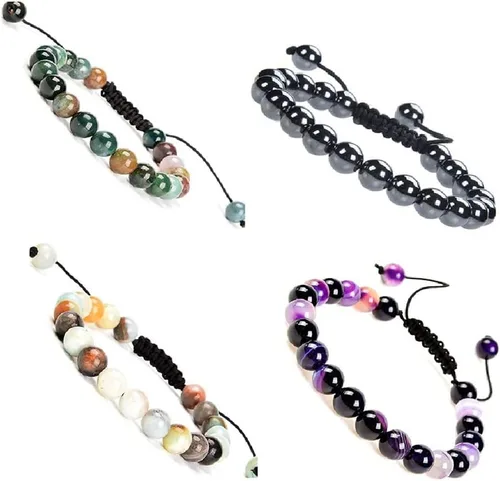 Miniatura 4 de Pulsera de cuentas de cristal de piedras preciosas de curación natural, unisex, ajustable, macramé, pulseras elásticas de ojo de tigre, amazonita