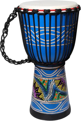 LIEKE Djembe - Tambor africano de 10 x 20 pulgadas, cabeza de cabra caoba, pintado a mano, patrón pintado a mano, para adultos principiantes (azul)