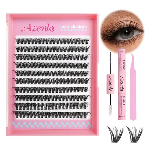 Miniatura 11 de Extensiones de pestañas Azenlo 40D+60D en racimo, 240 unidades, kit de pestañas individuales, 10-16 mm, kit de pestañas en banda delgada