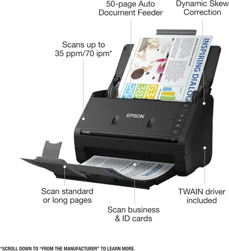 Miniatura 2 de Epson Workforce ES-400 Color Duplex Document Scanner para PC y Mac, alimentador automático de documentos (ADF)