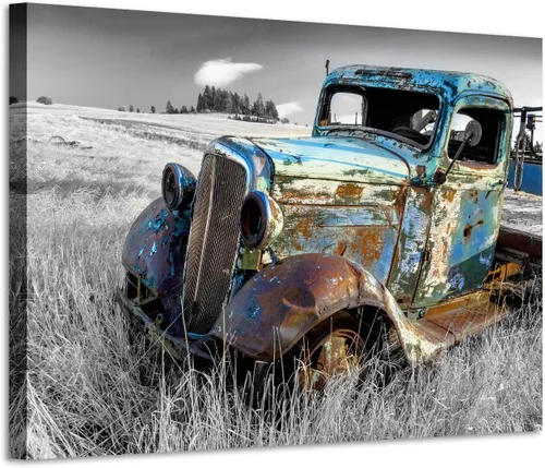 Miniatura 9 de Lienzo decorativo para pared de automóvil oxidado: cuadros de camiones viejos impresos en lienzo para dormitorio