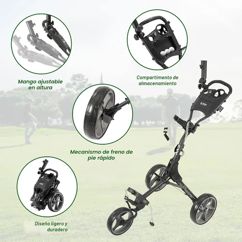 Miniatura 4 de KVV Carrito de empuje de golf de 3 ruedas ultra ligero tamaño plegable más pequeño, soporte para tarjeta de puntuación de nueva versión Gris