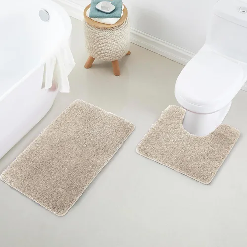 YHF - Juego de 2 alfombras de baño de microfibra gruesa y suave, contorno en forma de U, alfombras de baño lavables a máquina, alfombras de baño