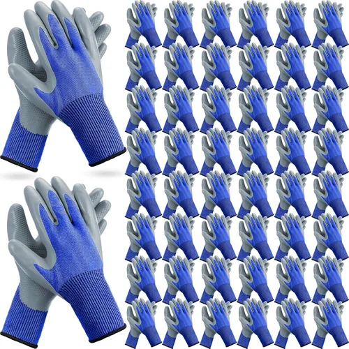 Jexine 50 pares de guantes de trabajo de jardinería a granel para hombres y mujeres, guantes de trabajo al aire libre con revestimiento de goma