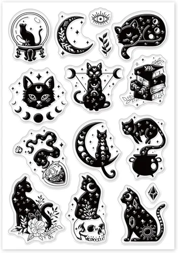 Miniatura 8 de GLOBLELAND Sellos mágicos transparentes de gato para bricolaje álbumes de recortes, adivinación de gato, sellos transparentes para hacer tarjetas