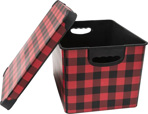 Miniatura 7 de Simplify Contenedor de almacenamiento de diseño a cuadros, bolsa de Navidad, organizador de decoraciones de decoración navideña, diseño de cuadros