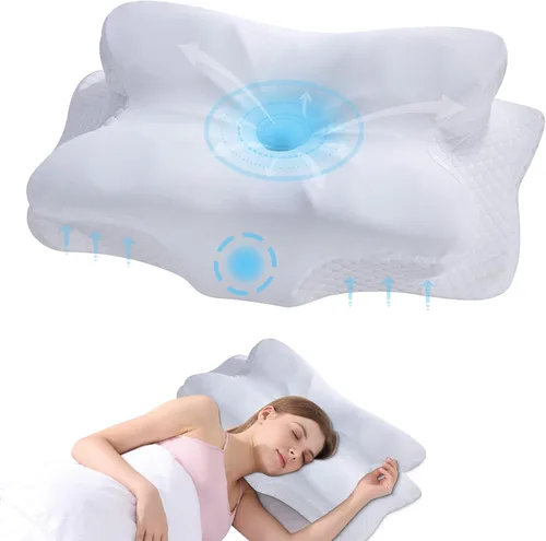 Miniatura 9 de Almohada cervical para el cuello, almohada de espuma viscoelástica para apoyo y alivio del dolor, almohada ergonómica de contorno para dormir