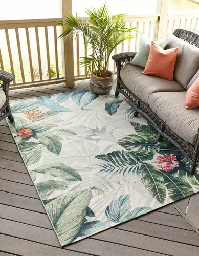 Miniatura 10 de Unique Loom Outdoor Botanical Collection - Alfombra Kula (4 pies 1 pulgada octágono multi/gris)