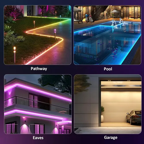 Miniatura 5 de Tira de luces LED RGB para exteriores de 80 pies, luces LED de sincronización de música IP68 con control de aplicación y control remoto, luces LED