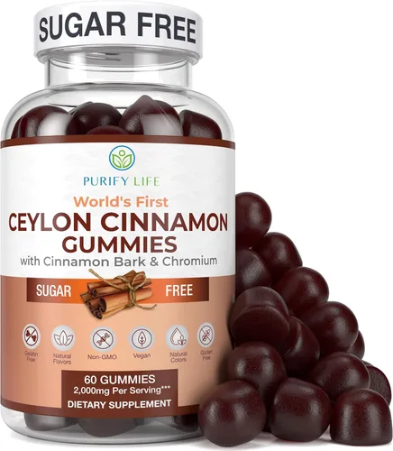 Gomitas de canela de Ceilán sin azúcar (2,000 mg/porción), suplemento de canela a base de hierbas veganas, sin gluten, reemplaza cápsulas de canela,