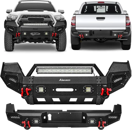 Miniatura 14 de Parachoques trasero de acero para Tacoma 2016 2017 2018 2019 2020 2021 2022 2023 con placa de cabrestante y orificio de sensor y luces LED y kits