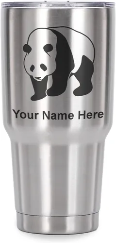 Miniatura 40 de LaserGram Vaso aislado al vacío de 20 onzas, oso panda, grabado personalizado incluido (negro)