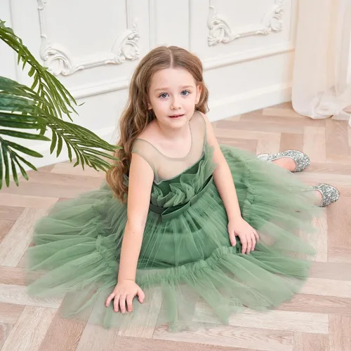 Miniatura 4 de Miipat Vestido de niña de flores para bebé, boda, fiesta, tul, princesa, vestido de baile, vestido formal con lazo para la cabeza