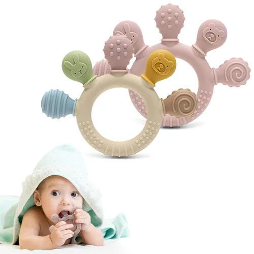 Miniatura 3 de HippoBaby Mordedor de mano de conejo, paquete de 2 – Juguetes de dentición de silicona para bebés, niños pequeños y recién nacidos – 100% grado