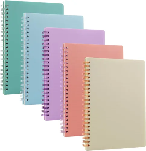 Paquete de 5 cuadernos espiral con líneas para mujeres y hombres, 21 x 14.5 cm / 8.3 x 5.7 pulgadas, 80 hojas/160 páginas, cuaderno de reglas