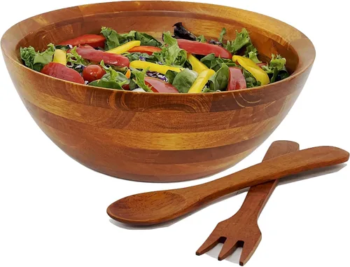 Miniatura 4 de Woodard & Charles - Cuenco grande de madera para ensaladas, frutas, palomitas de maíz, pasta, 10 pulgadas de diámetro x 4.5 pulgadas de alto