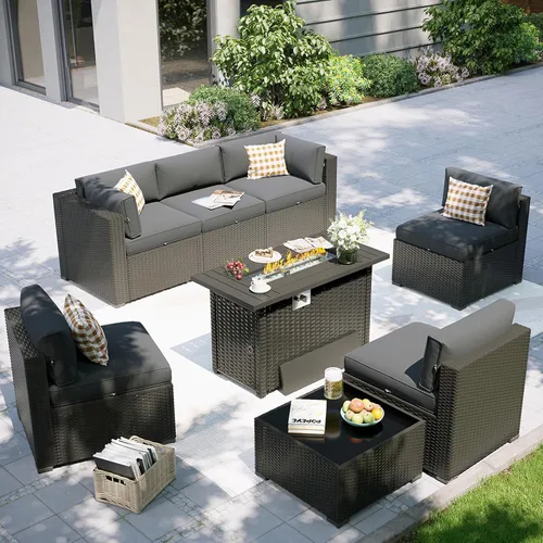 Miniatura 24 de Aoxun Juego de muebles de patio, 7 piezas de sofás seccionales para exteriores con funda impermeable, mimbre de ratán para exteriores, juego