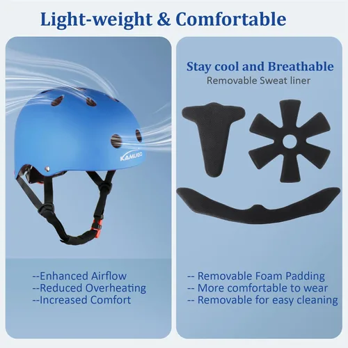 Miniatura 4 de KAMUGO - Casco ajustable para niños, adecuado para niños pequeños de 2 a 14 años, para niños y niñas, seguridad multideportiva para ciclismo, Azul
