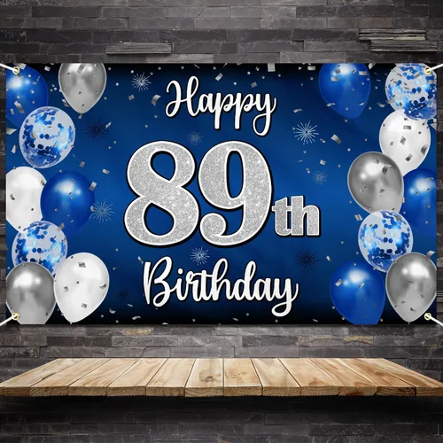 Miniatura 177 de Decoración de feliz cumpleaños 35, globo azul y plateado de 35 años, cartel grande de telón de fondo de cumpleaños, suministros para fiesta de 35th