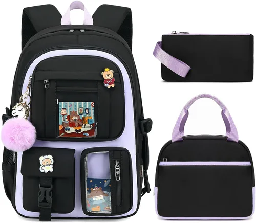 LXYGD - Mochilas para laptop de 16 pulgadas, mochilas escolares universitarias, juego de 3 piezas con lonchera y estuche de lápices, mochilas