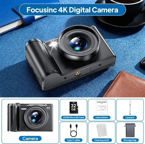 Miniatura 6 de Cámara digital 4K para fotografía, Focusinc de 56 MP y 3 pulgadas, pantalla abatible de 180°, enfoque automático para vlogging y cámara de disparo