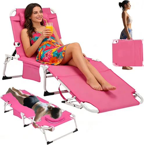 Miniatura 10 de Silla de bronceado resistente 3 en 1 con orificio para la cara, ajustable de 5 posiciones, sillas tumbonas plegables portátiles que se reclinan