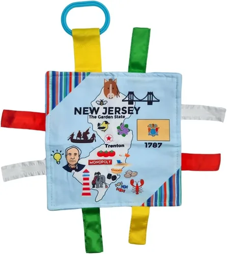 Baby Jack & Co - Cochecito de juguete para bebés de 8 x 8 pulgadas, diseño de etiqueta del estado de Nueva Jersey, juguetes arrugados para
